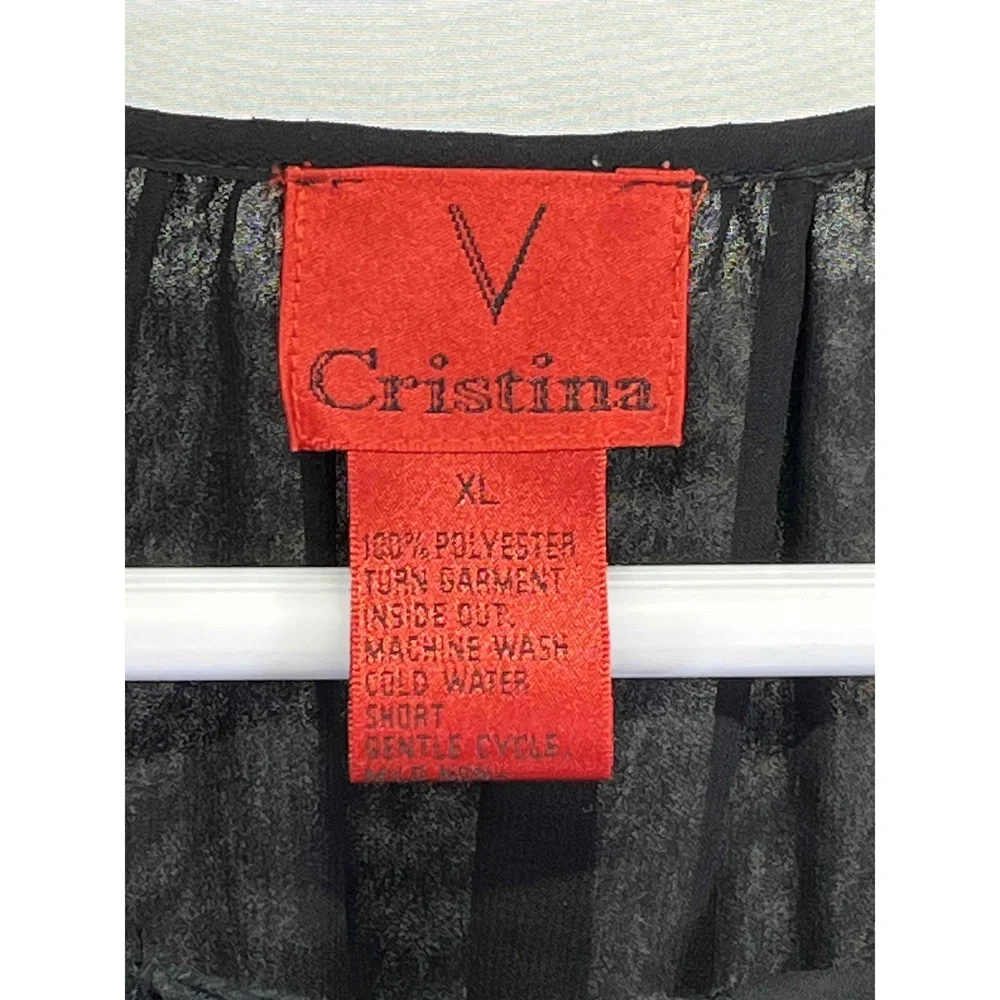 V Cristina Black‎ Sheer Paisley Embroidered Tunic Long Sleeve Top Womens XL - Picture 4 of 11